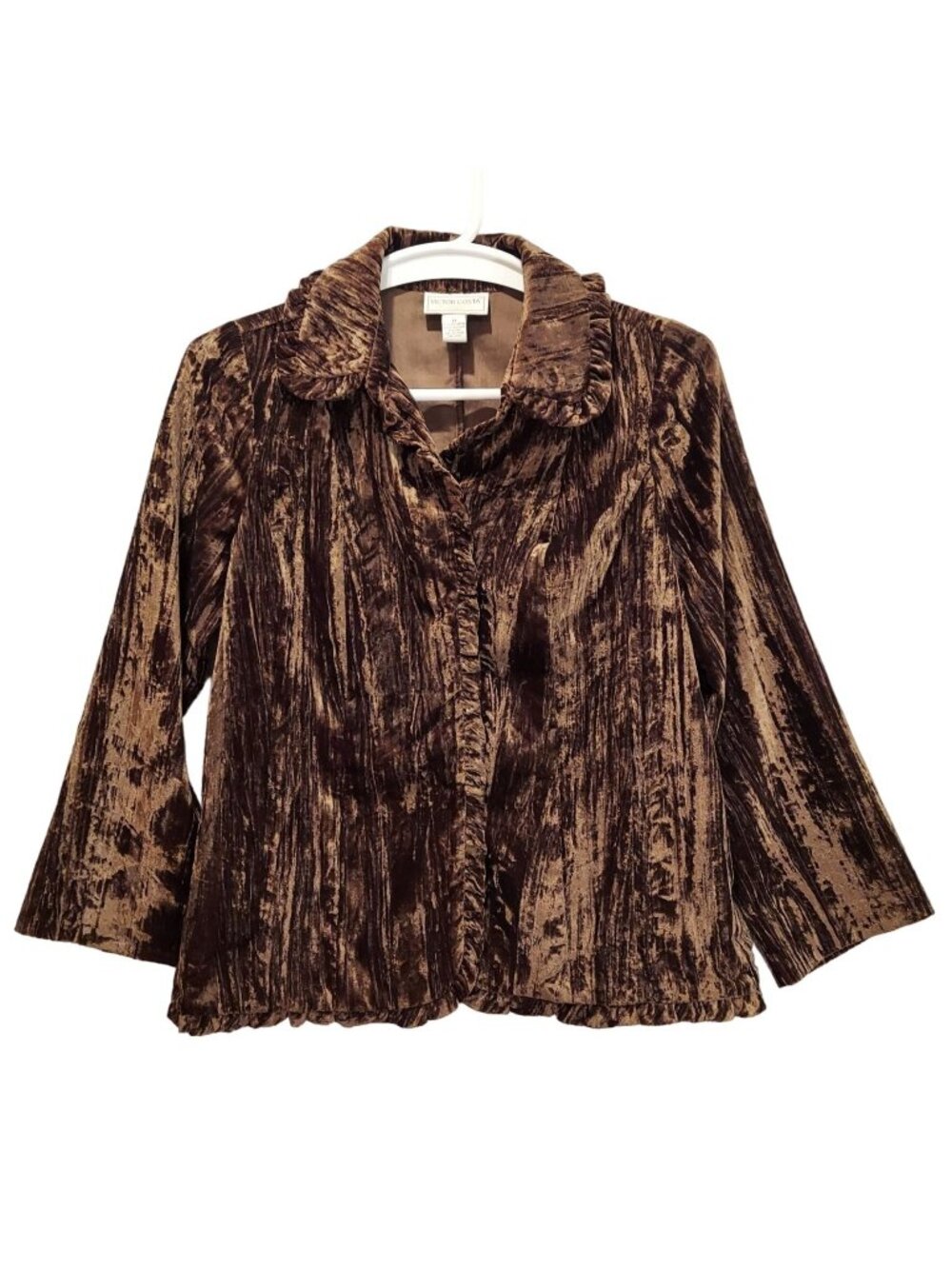 Victor Costa Occasion Velvet Jacket Womens M Brown Snaps Ruffle formal party